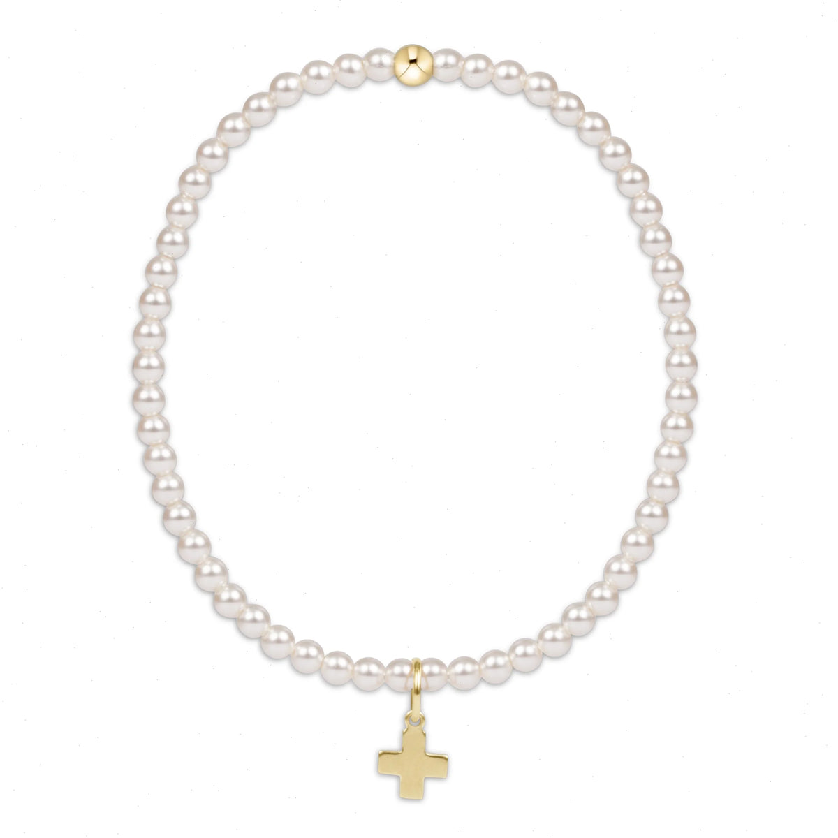 egirl Classic Pearl 3mm Bead Bracelet – Signature Cross Gold Charm