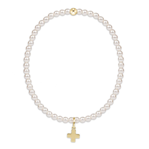 egirl Classic Pearl 3mm Bead Bracelet – Signature Cross Gold Charm