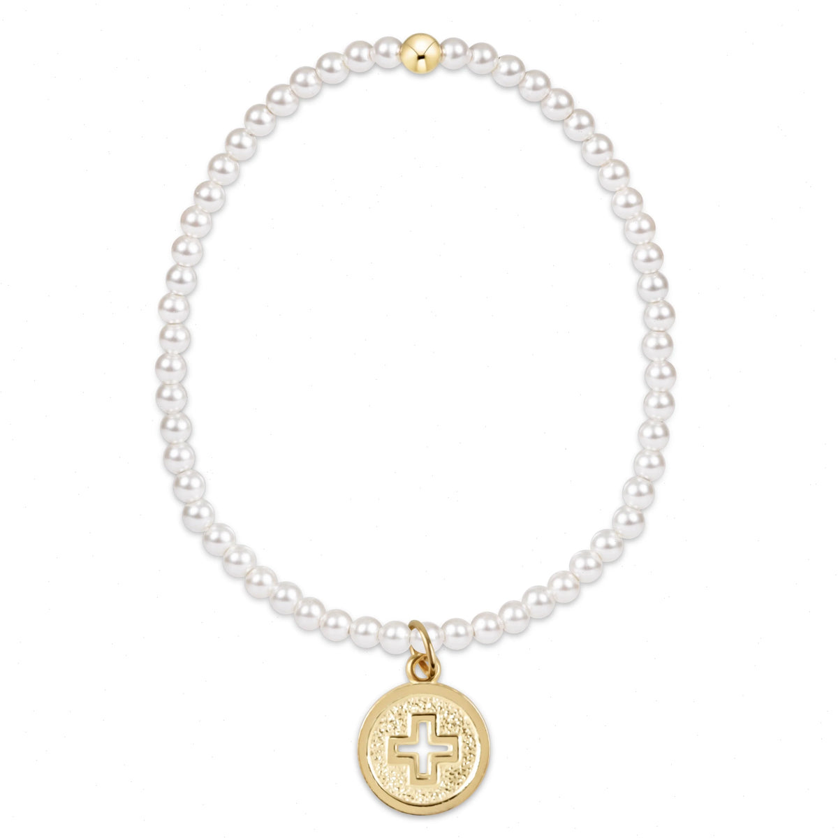 classic pearl 3mm bead bracelet - signature cross gold disc