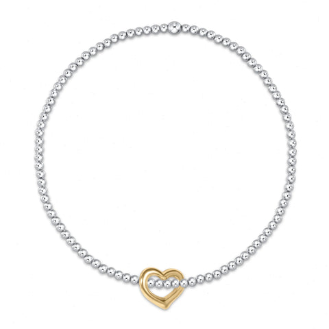 Classic Sterling Mixed Metal 2.5mm Bead Bracelet - Love Gold Charm