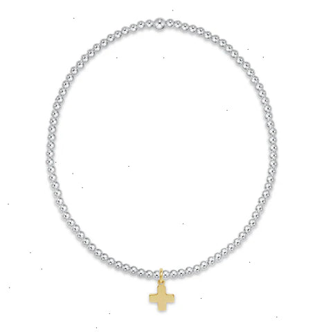 Classic Sterling Mixed Metal 2mm Bead Bracelet - Signature Cross Small Gold Charm