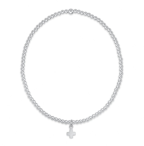 Classic Sterling 2mm Bead Bracelet - Signature Cross Small Sterling Charm
