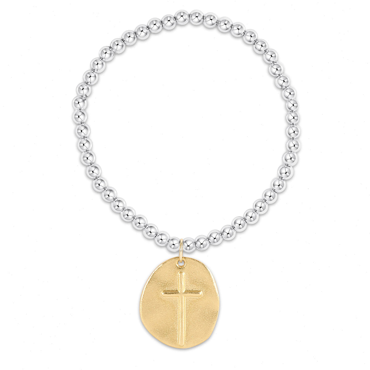 classic sterling mixed metal 4mm bead bracelet - inspire gold charm