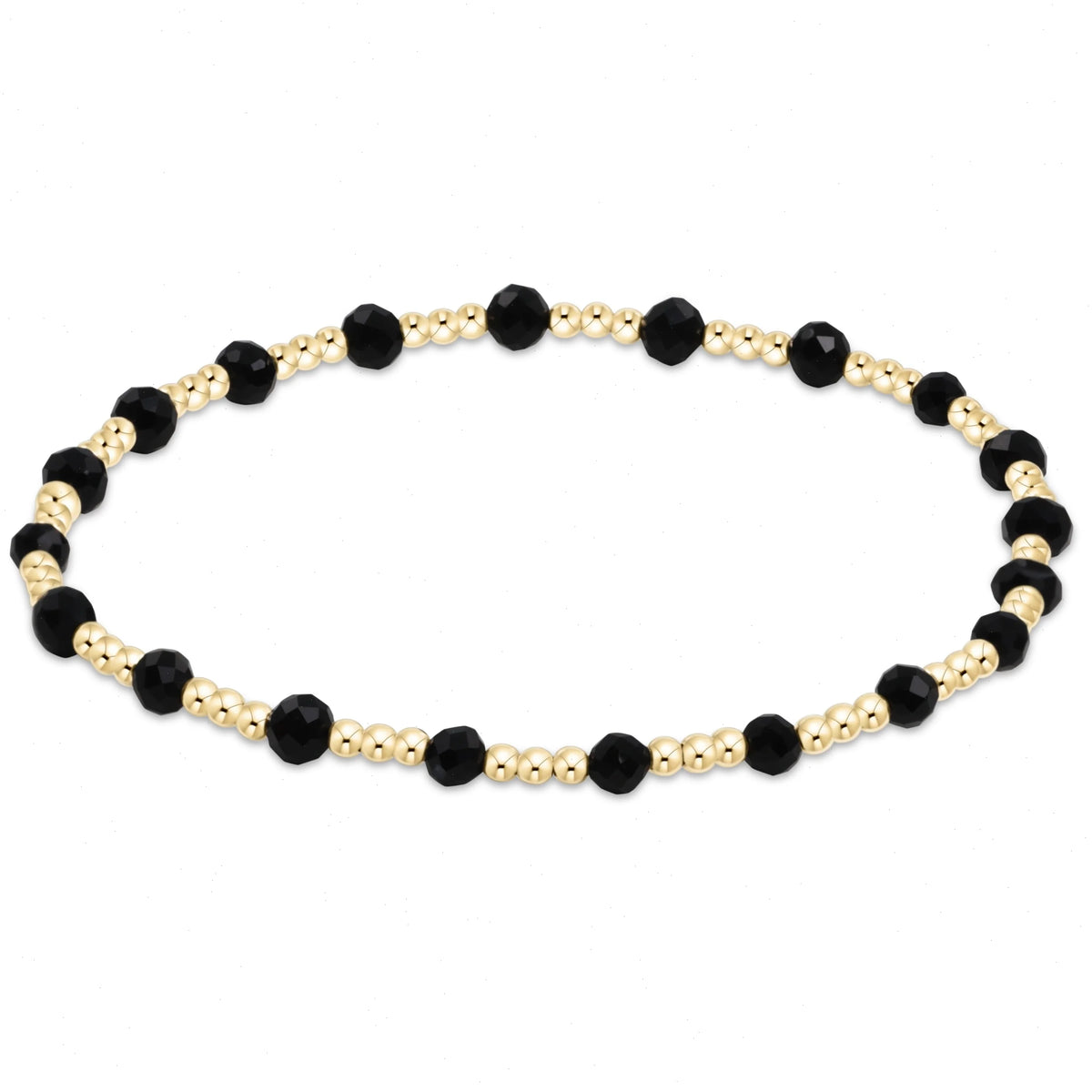 Gemstone Gold Sincerity Pattern 3mm Bead Bracelet - Faceted Onyx