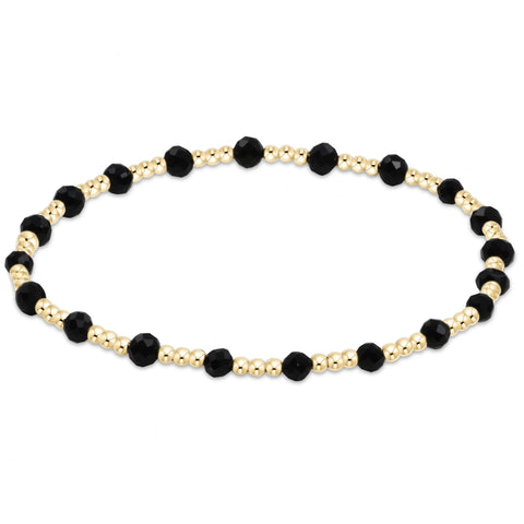 Gemstone Gold Sincerity Pattern 3mm Bead Bracelet - Faceted Onyx