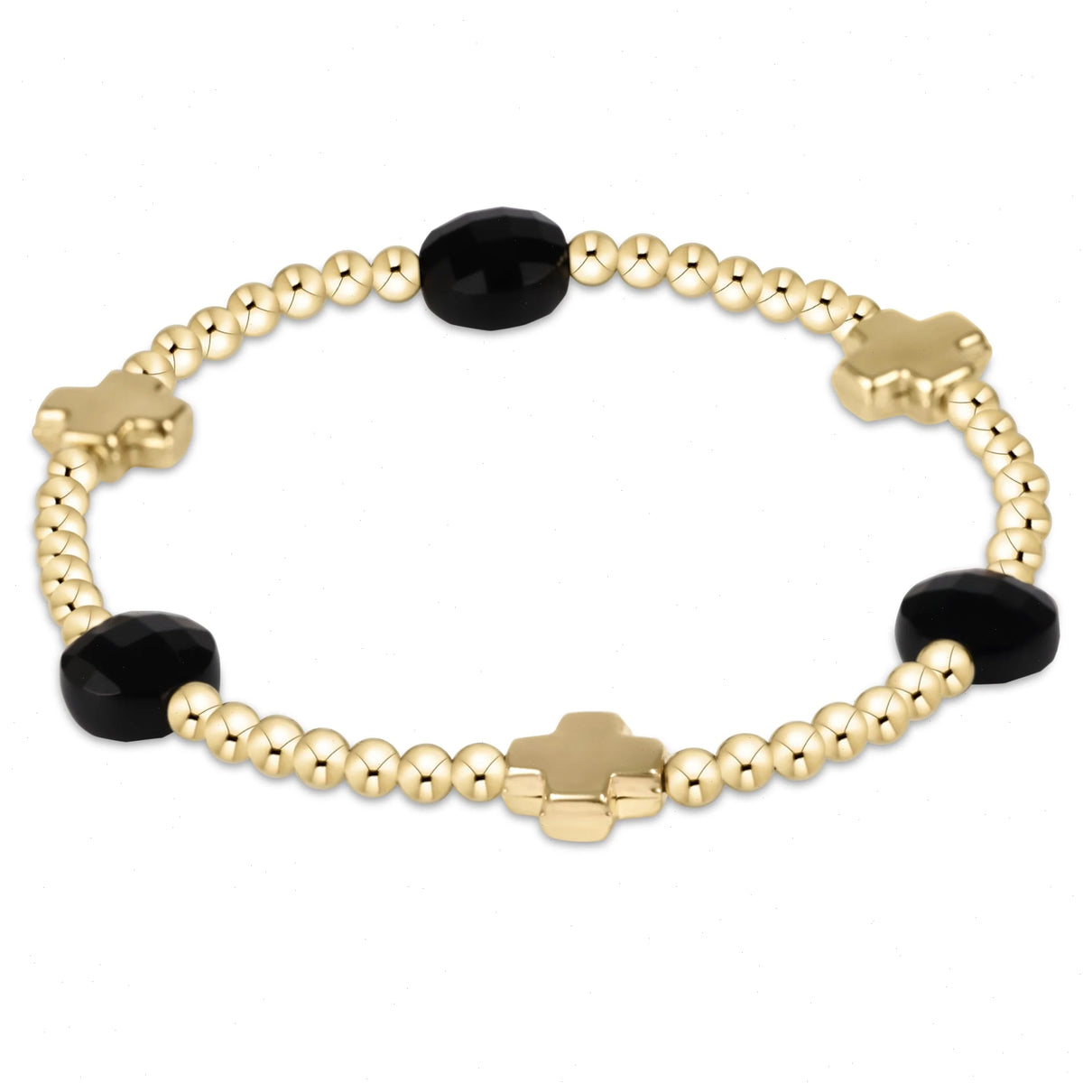 Signature Cross Admire Gold Pattern 3mm Bead Bracelet - Faceted Onyx