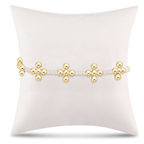Signature Cross Sincerity Pattern Pearl 3mm Bead Bracelet - Classic Beaded Signature Cross Gold - 4mm Bead Gold