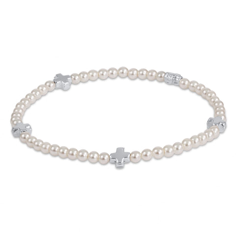 Signature Cross Small Pearl Pattern 3mm Bead Bracelet - Sterling