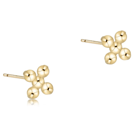 Classic Beaded Signature Cross Small Stud - 2mm Bead Gold