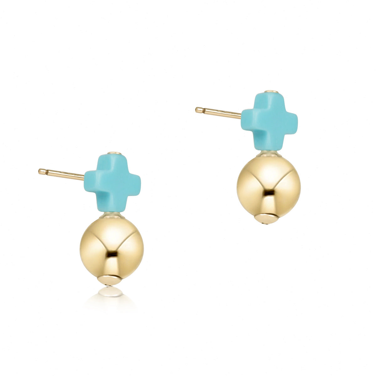 Signature Cross Small Turquoise Stud - Classic Gold