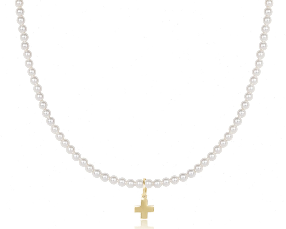 Choker Classic Pearl 3mm Bead - Signature Cross Gold Charm