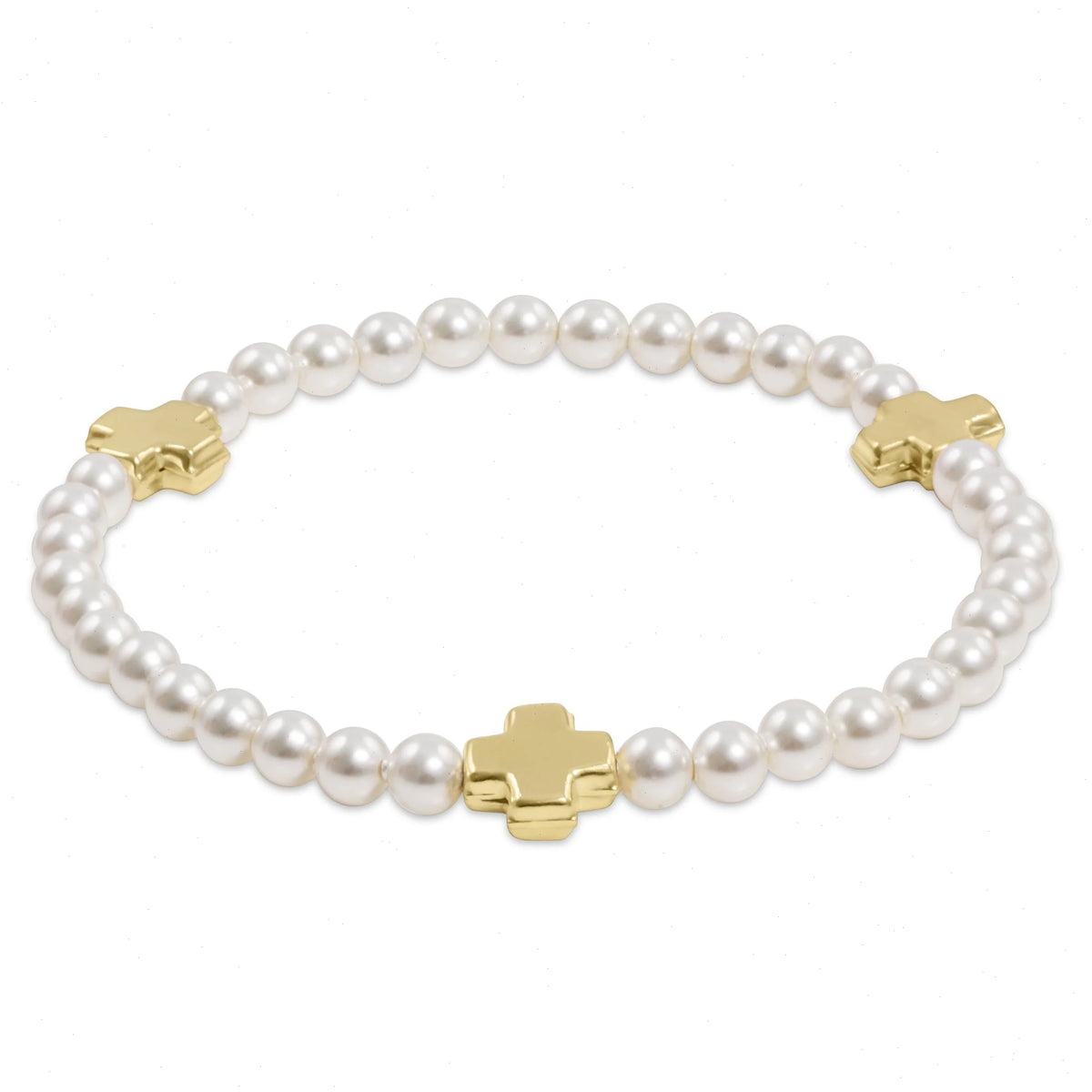 Signature Cross Pearl Pattern 4mm Bead Bracelet - Gold