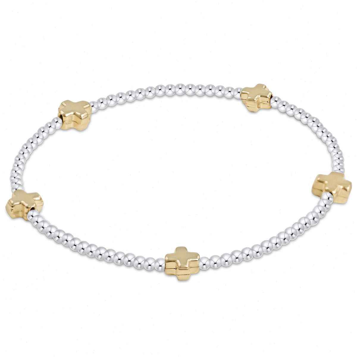 Signature Cross Small Sterling Mixed Metal Pattern 2mm Bead Bracelet - Gold
