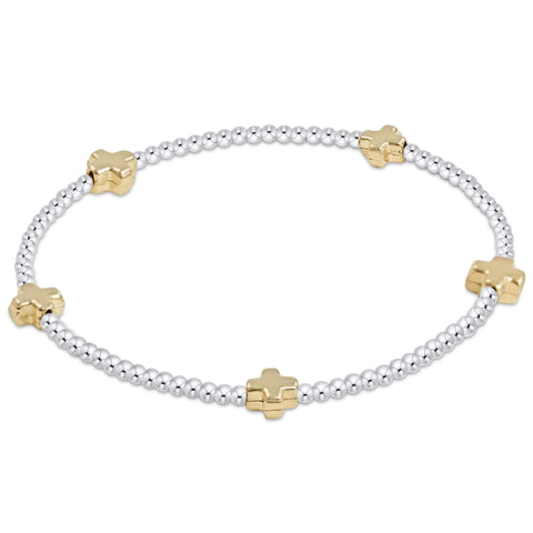 Signature Cross Small Sterling Mixed Metal Pattern 2mm Bead Bracelet - Gold