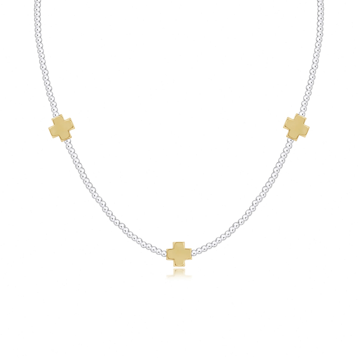 15" Choker Signature Cross Sterling Mixed Metal Pattern 2mm Bead - Signature Cross Gold