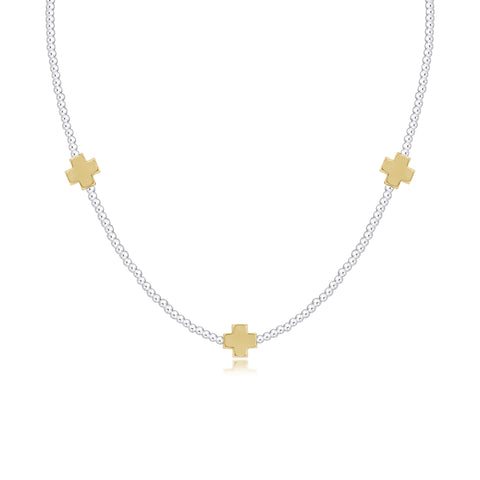 15" Choker Signature Cross Sterling Mixed Metal Pattern 2mm Bead - Signature Cross Gold