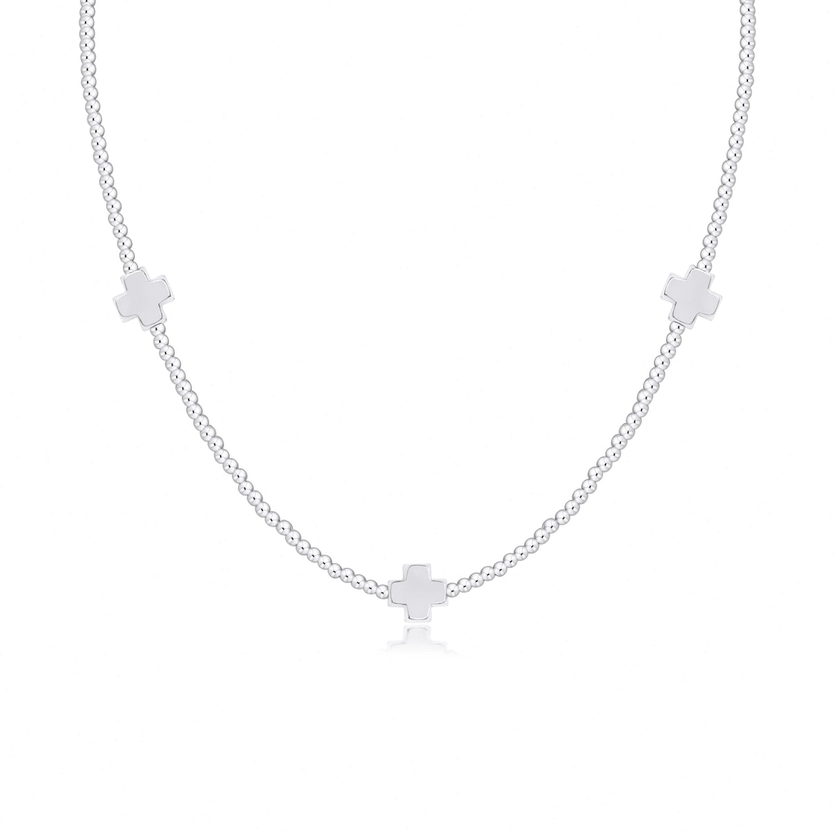 15" Choker Signature Cross Sterling Pattern 2mm Bead - Signature Cross Sterling