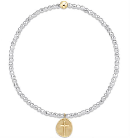 bright silver faceted hematite 2mm bead bracelet - inspire small gold charm