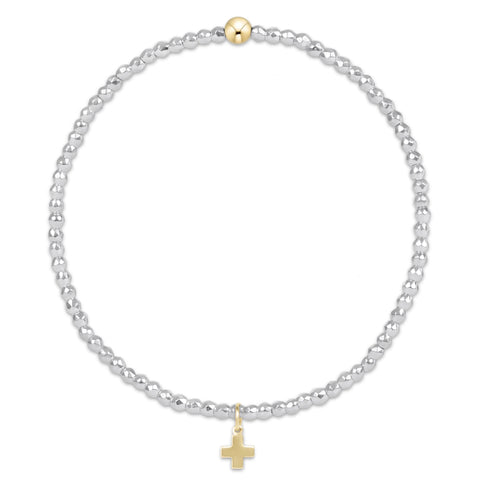 bright silver faceted hematite 2mm bead bracelet - signature cross gold charm