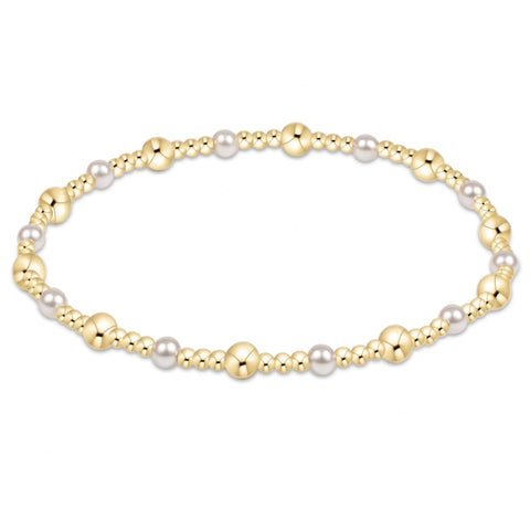 Classic Gold Sincerity Pattern 4mm Bead Bracelet - Pearl