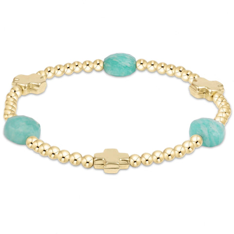 Signature Cross Admire Gold Pattern 3mm Bead Bracelet - Amazonite