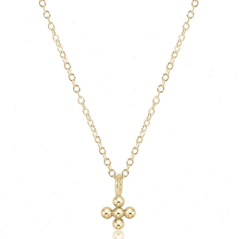 16" Necklace Gold - Classic Beaded Signature Cross Small Gold Charm